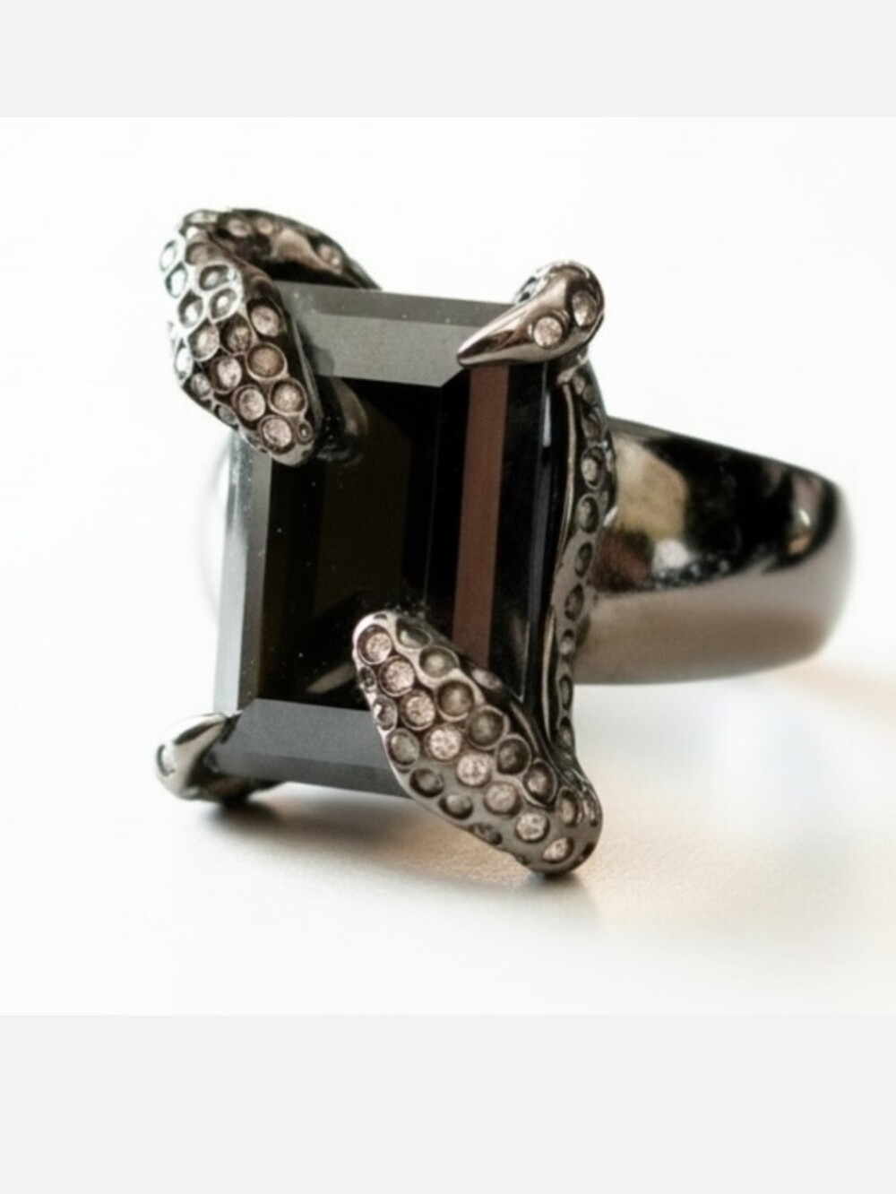 Swarovski Jet Hematite Crystal Snake Ring Sz 6